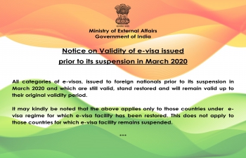 Notice on Validity of E-Visa issued prior to its suspension in March 2020